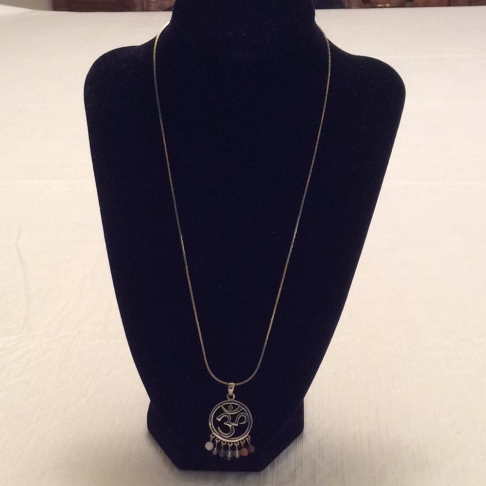 Sterling Silver OM Pendant With 7 Gem Chakra Beads